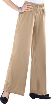 Roaman's Plus Size Pull On Wide Leg Soft Knit Pant in New Khaki at Nordstrom, Size Small