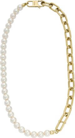 Fossil Womens Heritage Pearl D-Link Gold-Tone Stainless Steel Chain Necklace