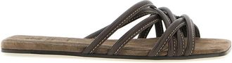 Brunello Cucinelli Leren Slippers - Dames - Sandalen - Bruin - 40 EU - Leer - Schoenen