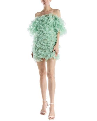 Monique Lhuillier Off The Shoulder Organdy Silk-Lined Mini Dress