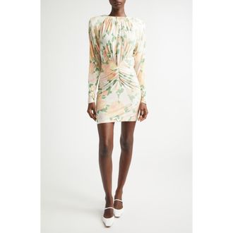 Stella McCartney Peony Print Long Sleeve Minidress in Ivory/Pink/Green at Nordstrom, Size 10 Us