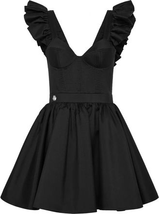 Philipp Plein Silk Mini Dress - Dames - Feestkleedjes - Zwart - M - Polyester - Kleedjes