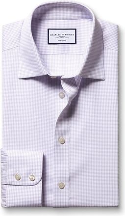 CHARLES TYRWHITT Non-Iron Twill Checkered Cotton Formal Shirt - Lilac Single Cuff Size 15.5/33 by Charles Tyrwhitt