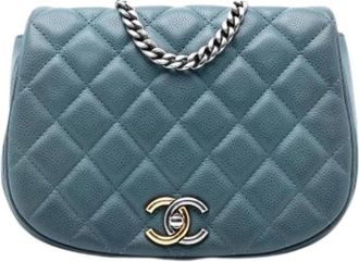 Chanel Pre-owned Quilted Flap Bag - Dames - Vintage Schoudertas - Blauw - ONE Size - Leer - Vintage