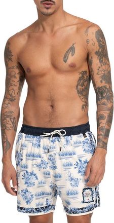 Agua Bendita Joe Ivy Stretch Swim Trunks in White Multi at Nordstrom, Size 36