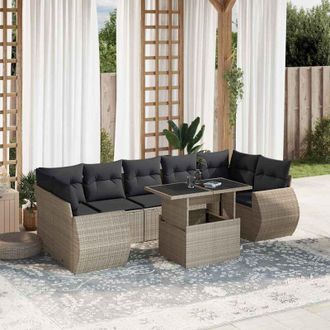 vidaXL Vidaxl - Set De Sof&aacute;s De Jard&iacute;n 8 Pzas Y Cojines Rat&aacute;n Sint&eacute;tico Gris