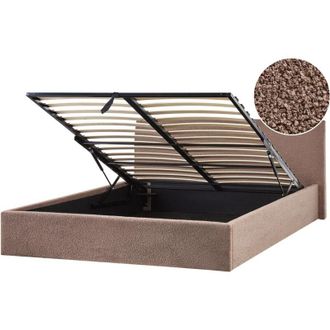 Beliani Cama Tapizada De Boucl&eacute; 180 X 200 Cm Con Cabecero Almacenaje Elevable Marr&oacute;n Orbey
