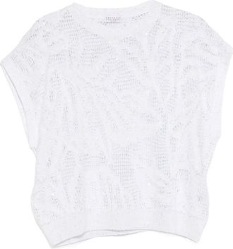 Brunello Cucinelli T-shirt lavorata a maglia - Bianco