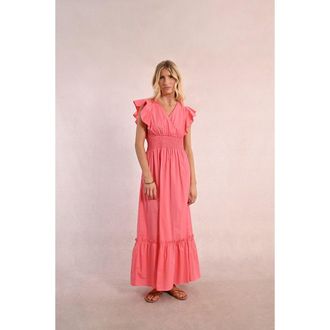 Molly Bracken Lange jurk met korte mouwen met ruches