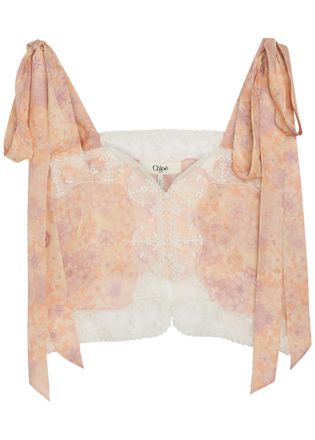 Chlo&eacute; Floral-print Lace-trim Silk top - Multicoloured - 38 (UK10 / S)