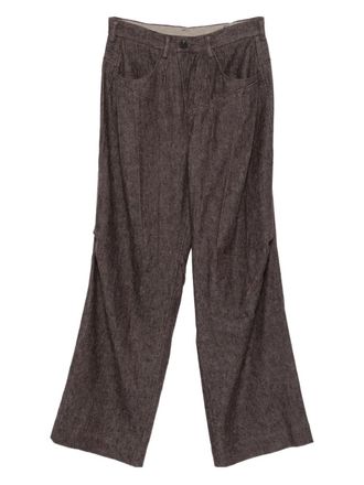 Ziggy Chen darted-detail trousers - men - Linen/Flax/Cotton/Cotton/Cupro - 48 - Brown