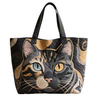 Generic Vintage Quilted Tote Bag,Cute Animals Print Cotton Shoulder Bag,Canvas Book Print Shoulder Bags for Vacation Shopping