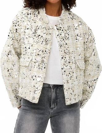 Esqualo Sequine Bomber Jacket In Off White