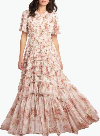 Needle & Thread Summers Rose Valentine Ruffle Gown in White at Nordstrom, Size 14
