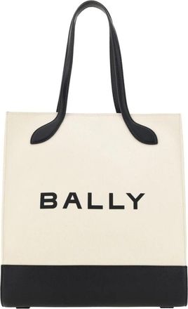 Bally Witte en Zwarte Leren Tote Schoudertas - Dames - Shoppers - Beige - ONE Size - Katoen - Tassen