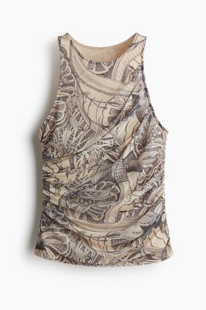 H&M Drapiertes Tanktop aus Mesh - Hellbeige/Gemustert