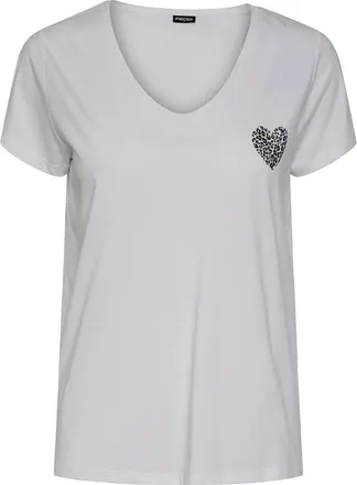 Pieces T-shirt met V-hals en motief vooraan