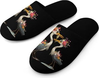 Generic Heron Flower Beach Bird Mens Slippers Warm Non-Slip Houes Shose Spa Slipper for Home Bedroom