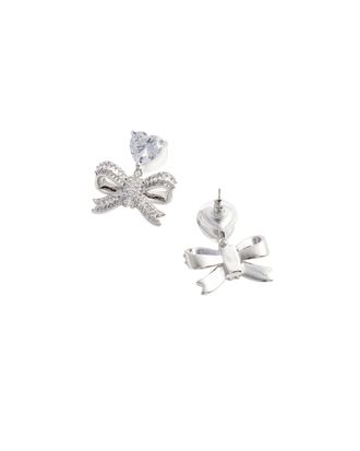 Self Portrait Womens Drop Earrings Crystal Heart Bow Silver Crystal-Silver Brass Crystal/silver