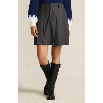 Lands End Plus Size Brushed Flannel Pleated Mini Skirt in Dark Gray Herringbone at Nordstrom, Size 10