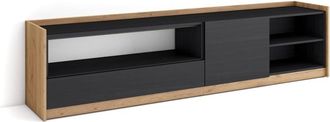 Skraut Home Mueble tv efecto madera negro y roble 207x37x50cm