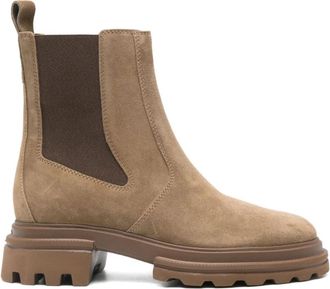 Hogan Suede Elastische Enkellaarzen - Dames - Chelseaboots - Bruin - 38 1/2 EU - Schoenen