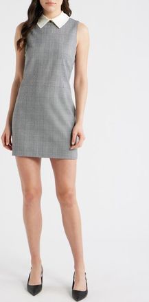 French Connection Atlas Glen Plaid Contrast Collar Dress in Black-Summer White at Nordstrom, Size 10