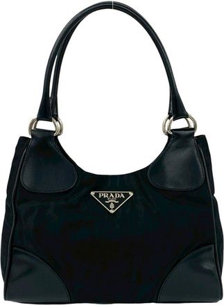 Prada Black Nylon Leather Handbag Tote Bag (Pre-Owned)