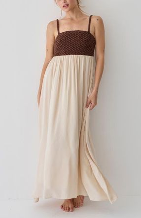 Crescent Basket Weave Mixed Media Maxi Dress in Brown/custard at Nordstrom, Size X-Small