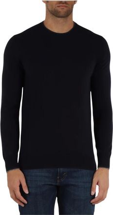 Alpha Studio Round-neck Knitwear, male, Blue, M, Geelong wool crew neck Jumper