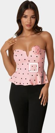 Bebe Rosette Satin Corset in Marys Rose Dot Print at Nordstrom, Size 12