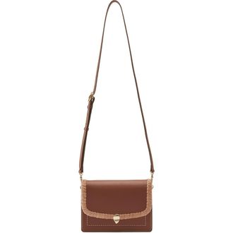 Helen Kaminski Dauphine Raffia Trim Leather Crossbody Bag in Cuoio/Nougat at Nordstrom Rack