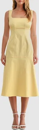 Mila Mae Seamed Fit & Flare Stretch Cotton Midi Dress in Yellow at Nordstrom Rack, Size Medium