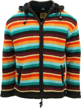 Loud Elephant Hand Knitted Wool Hooded Jacket Cardigan - Stripe Retro D (3X-Large)