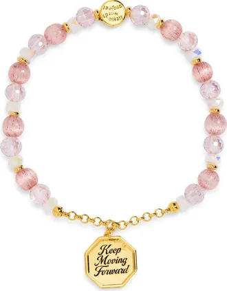 Little Words Project Keep Moving Forward Beaded Stretch Charm Bracelet in Gold at Nordstrom, Size Small/medium