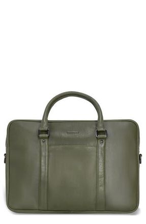 Champs Luggage Compact Leather Slim Briefcase in Khaki at Nordstrom Rack