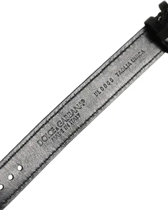 Dolce & Gabbana Black Textured Leather Gold Buckle Belt Strap Womens Bracelet