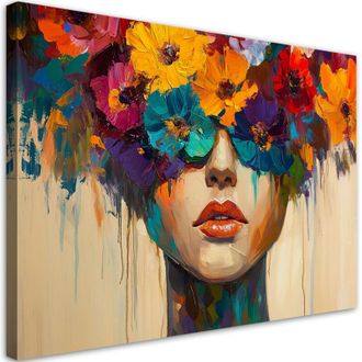 Artgeist Quadro su tela, Arte astratta Donna con fiori in testa - 90x60