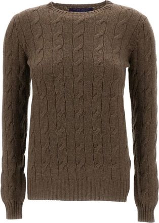 Ralph Lauren Pullover van kasjmier met kabelssteek - Dames - Ronde hals truien - Bruin - L - Kasjmier - Truien & Vesten