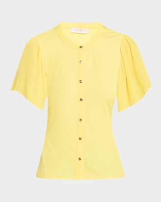 Ramy Brook Colette Button-Front Flutter-Sleeve Top