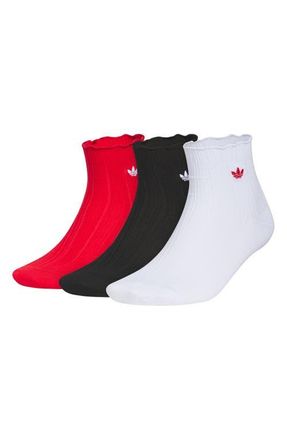 adidas Gender Inclusive Originals Ruffle Assorted 3-Pack Quarter Socks in Scarlet/white/black at Nordstrom, Size Medium