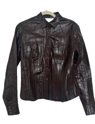 Dior Galiiano For Dior Black Leather Shirt Jacket Size S