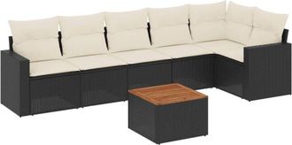 vidaXL Vidaxl - Set De Comedor De Jard&iacute;n 7 Pzas Y Cojines Rat&aacute;n Sint&eacute;tico Negro
