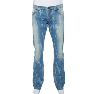 Roberto Cavalli Blue Light Wash Denim Distressed Pattern Jeans