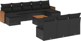 vidaXL Set De Sof&aacute;s De Jard&iacute;n 11 Pzas Y Cojines Rat&aacute;n Sint&eacute;tico Negro Vidaxl