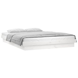 vidaXL Vidaxl - Estructura De Cama Doble Led Sin Colch&oacute;n Madera Maciza Blanco