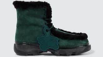 Burberry Shearling-trimmed suede ankle boots