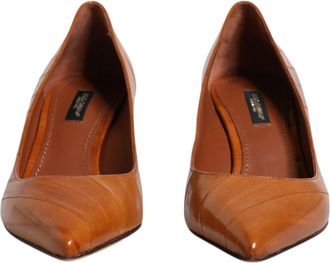 Dolce & Gabbana Brown Leather Kitten Heels Pumps Womens Shoes (Pre-Owned)
