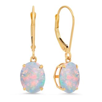 MAX + STONE 14K Yellow Gold 8X10mm Oval Gemstone Dangle Earrings