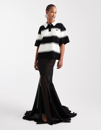 Asos Gonna lunga in chiffon nera con strascico-Nero